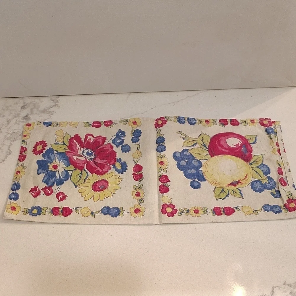 Vintage cloth napkin fruit and tulip print set of 3 12.5